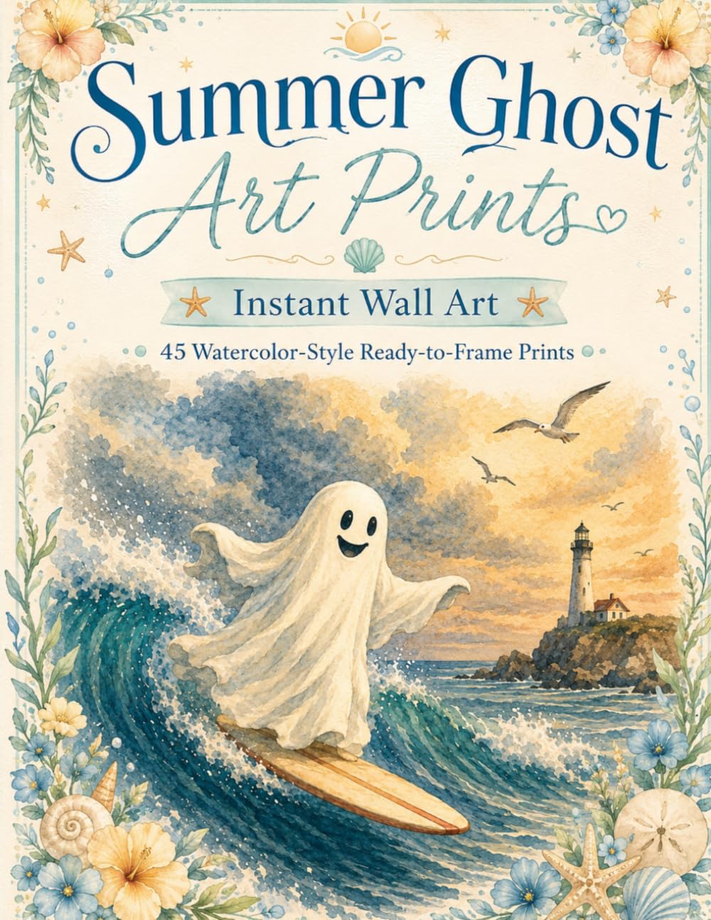 Instant Wall Art: Summer Ghost Art Prints: 45 Vintage Watercolor-Style Ready-to-Frame Prints (Halloween Wall Art)