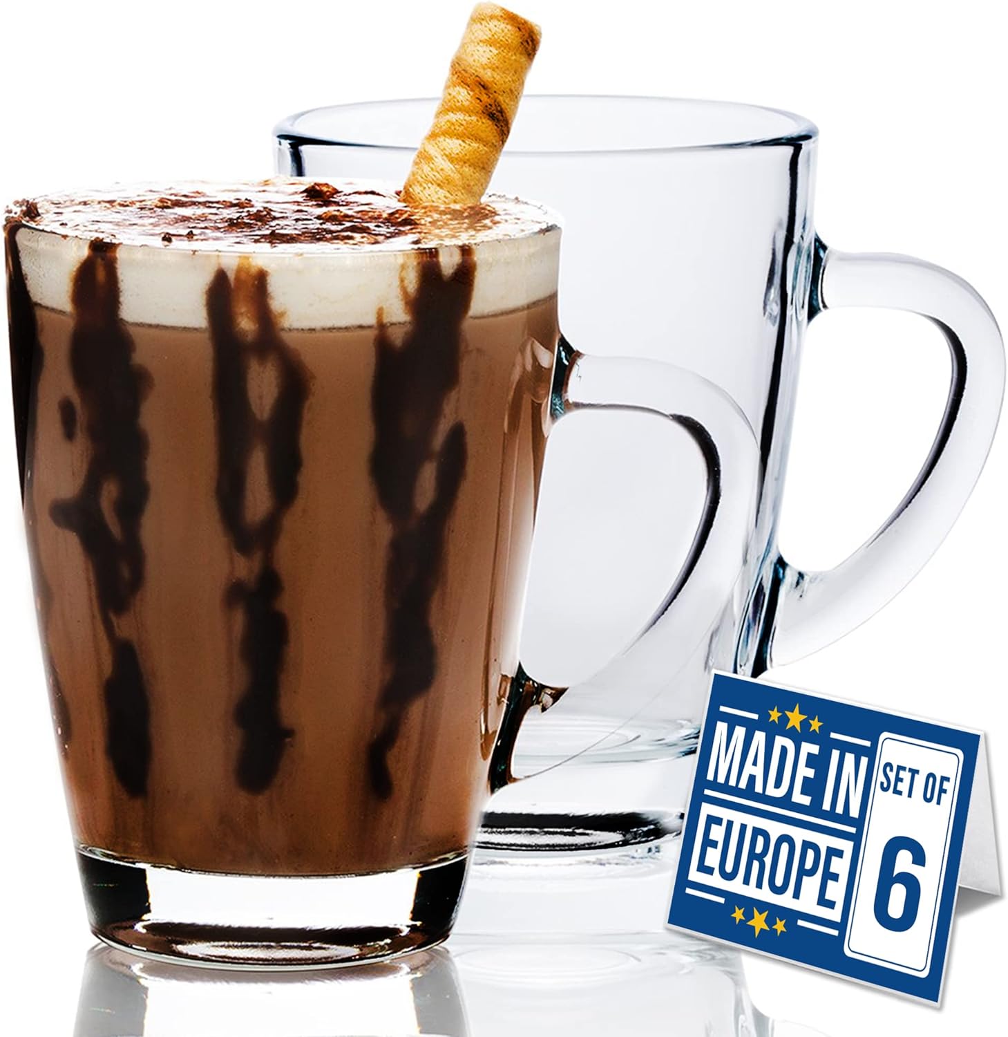 Clear Glass Coffee Mugs with Handles, 10 1/4 oz Medium Size