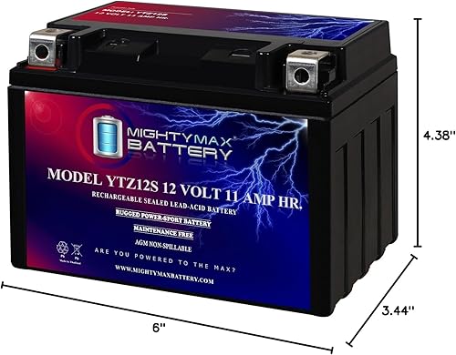 Miniatura 9 de Mighty Max Battery - YTZ12S - Batería de motocicleta SLA AGM recargable de 12 voltios, 11 Ah, 210 CCA, sin mantenimiento