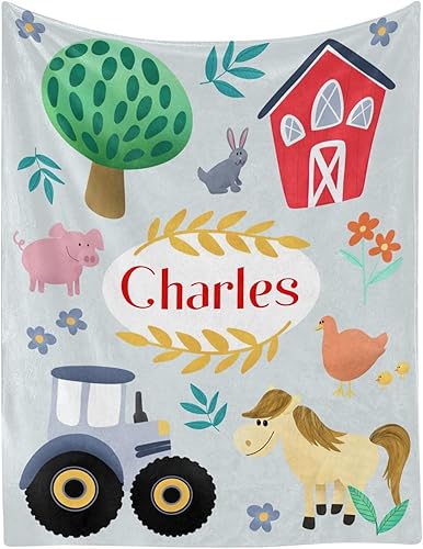 Manta personalizada de animales de granja con nombre, manta de forro polar suave para hombres y mujeres, regalo de cumpleaños de 50 x 60 pulgadas