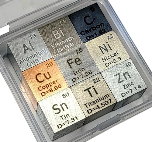 Juego de 9 cubos de elementos de 0.39 pulgadas y 0.394 in, densidad grabada hasta el 99.99% de cubos de metal puro, colección de educación