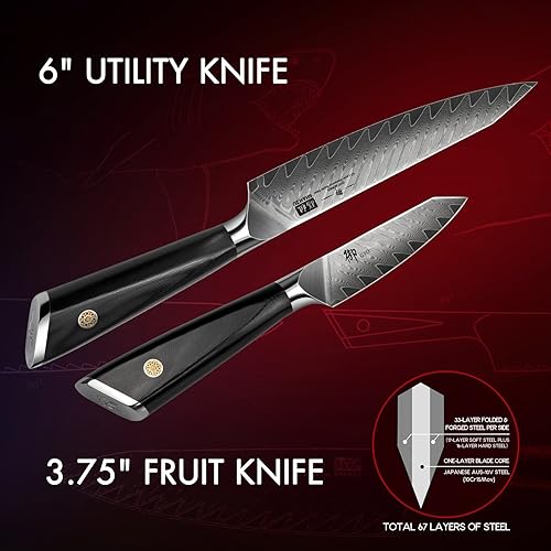 Miniatura 6 de Juego de cuchillos de cocina de Damasco, SHAN ZU 7 piezas profesionales para chefs, japonés AUS-10V Super Steel con mango G10, juego de bloques de