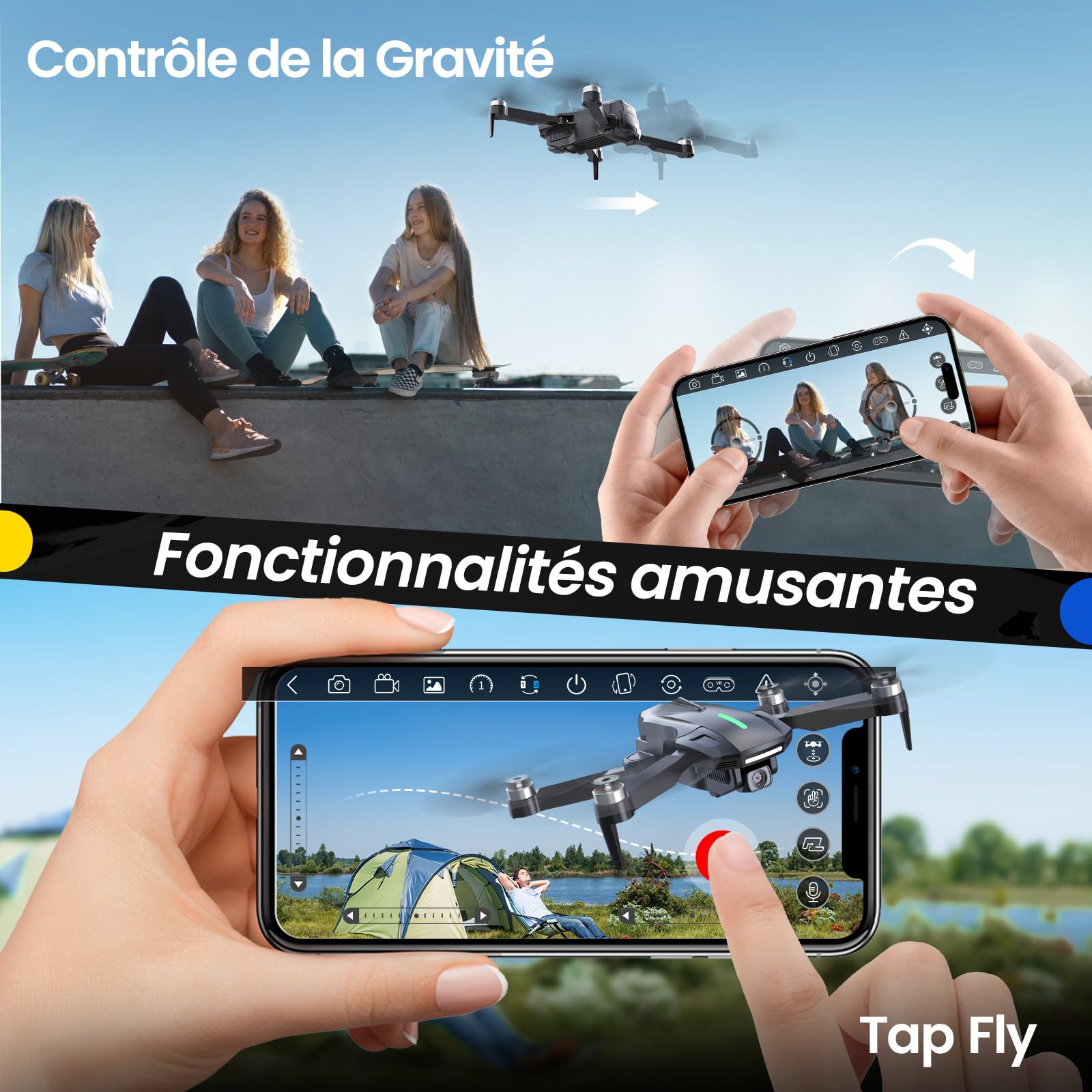 Drone DEERC D75 Caméra HD 4K Quadricoptère FPV Pliable 32 Min Vol Moteurs Brushless Commande Vocale Gestuelle Tap Fly 3 Vitesses Débutants