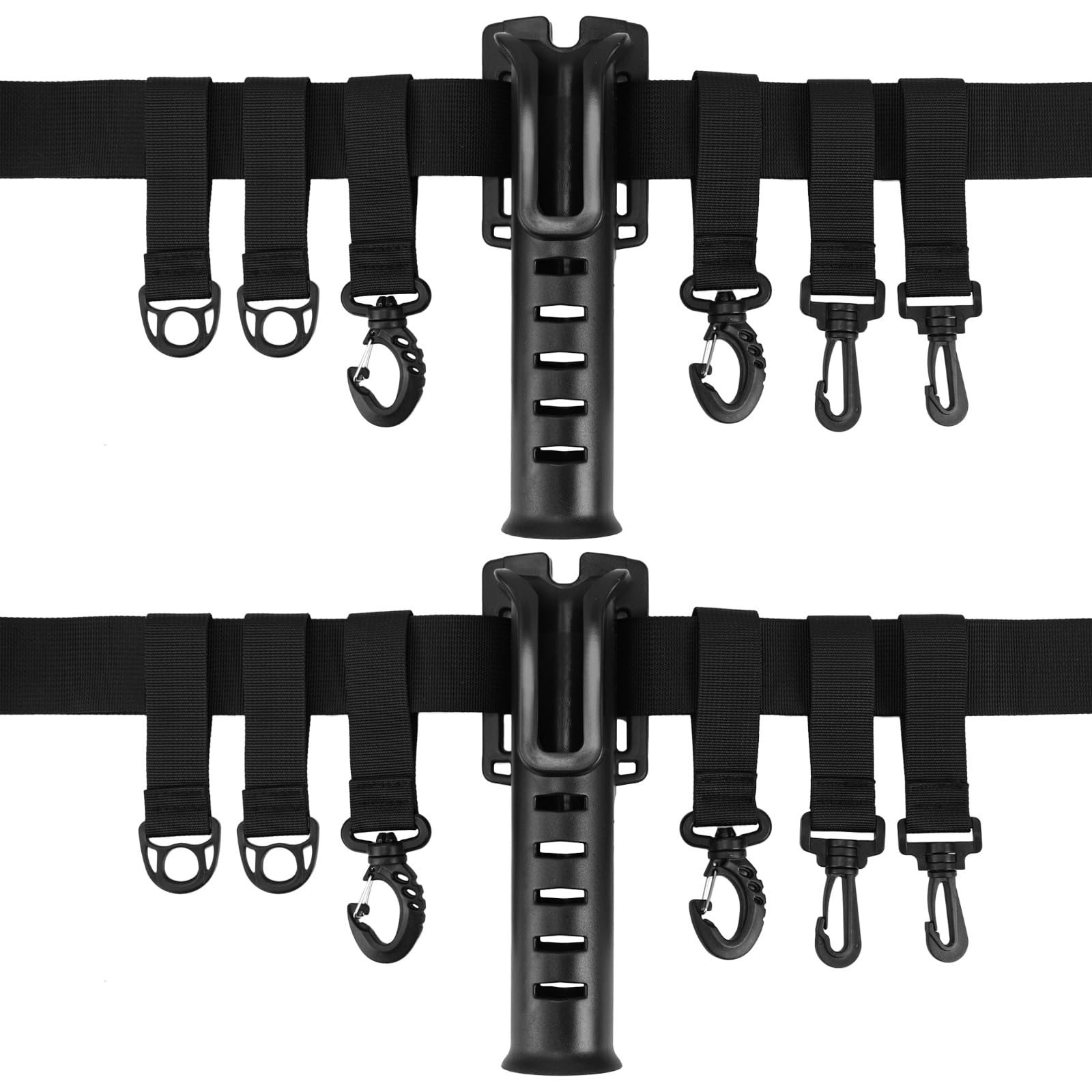 2 Pcs Fishing Rod Holder Belts, Adjustable Fishing Rod Holsters, Waist Wading Belts for Men, Includes 6 Moveable Hooks and 1 Portable Pole Inserter, Fly Fishing Gear for Casting Spinning