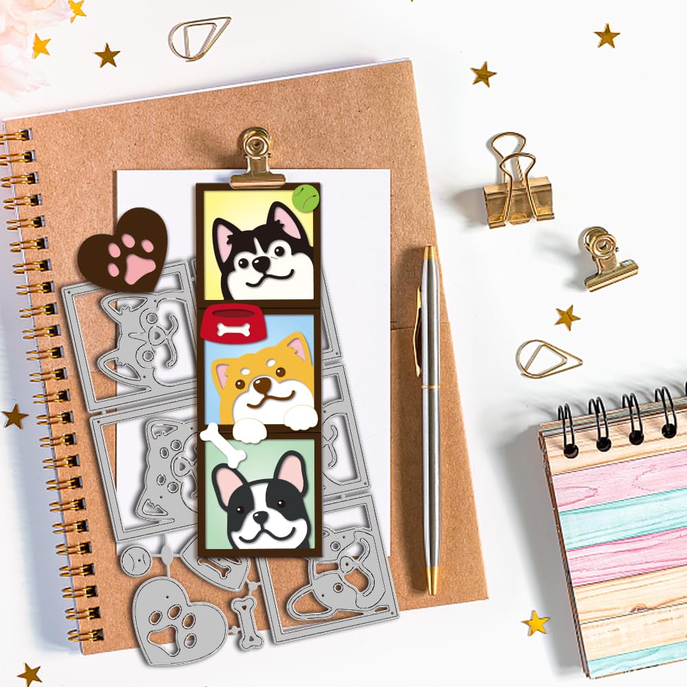 GLOBLELAND Dog Border Cutting Dies for DIY Scrapbooking Metal Puppy Frame Cut Dies Heart Dog Paw Frame Die Cuts for Card Making Embossing Photo Album Craft - Image 4