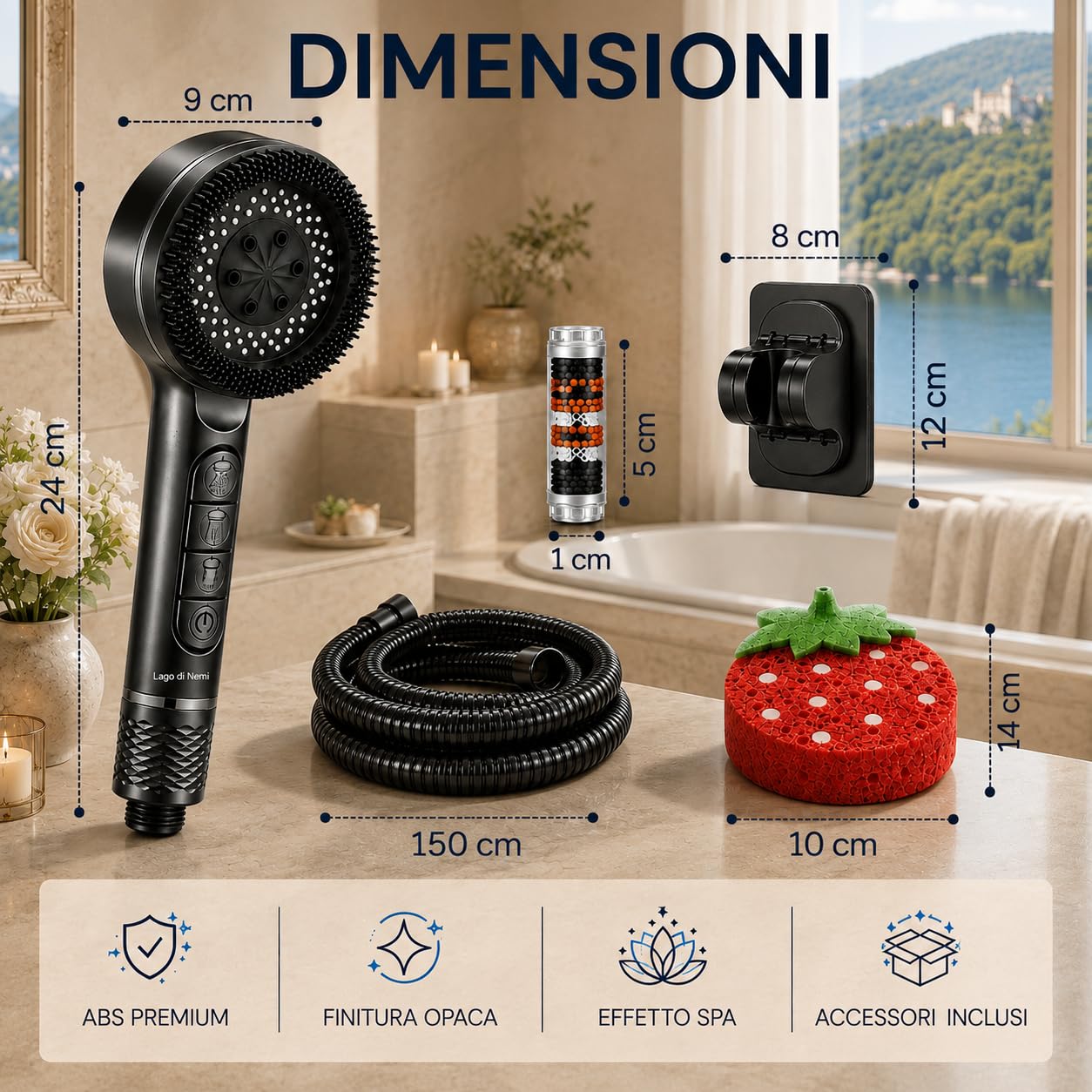 Soffione Doccia Kit Completo 5 Filtri + 3 Filtri di Ricambio