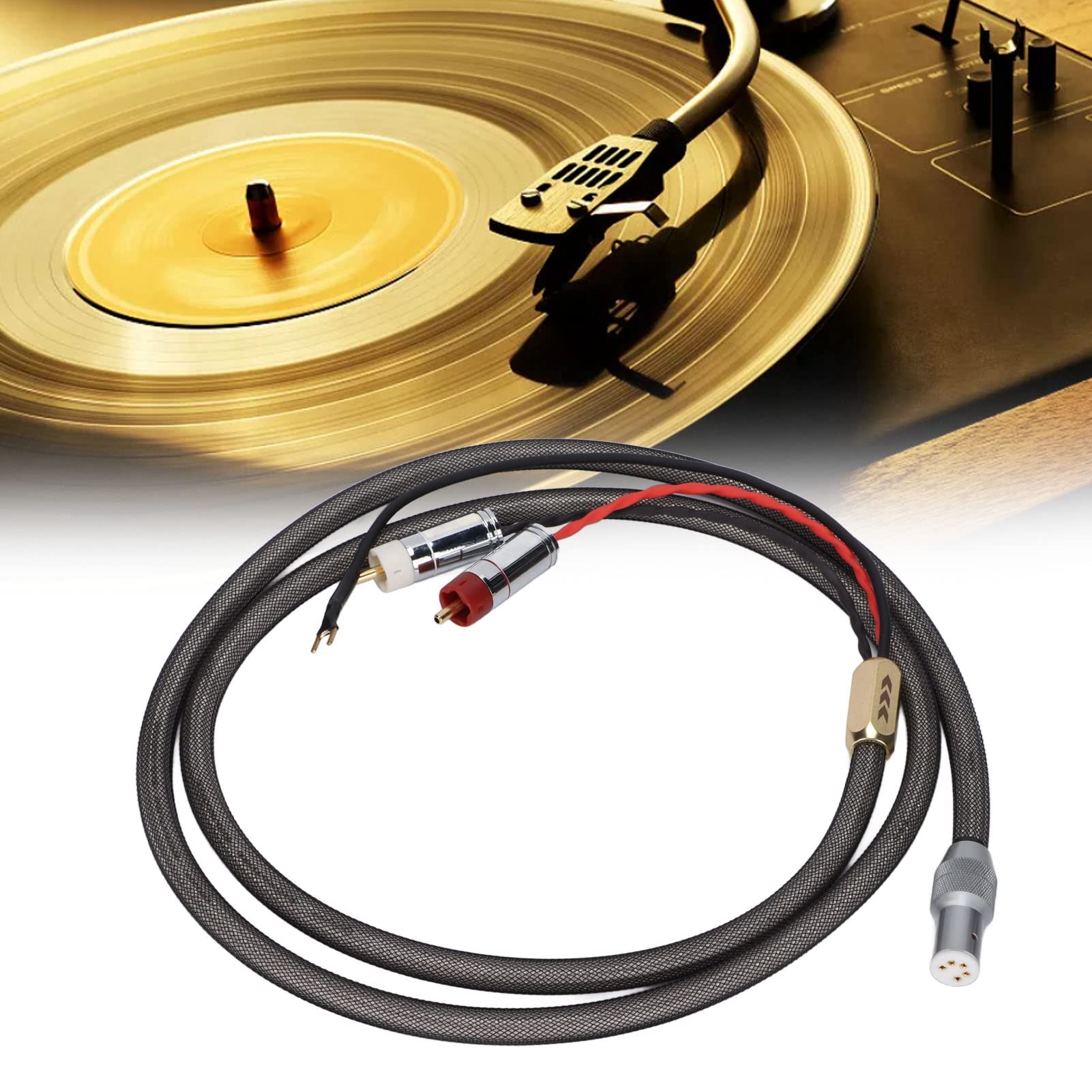ASHATA Cavo per Giradischi, XS-0609 Cavo per Braccio in Vinile con Cavo di Terra/Terra Cavo Placcato in Argento a 5 Pin XLR per Giradischi in Vinile(1,5 M)