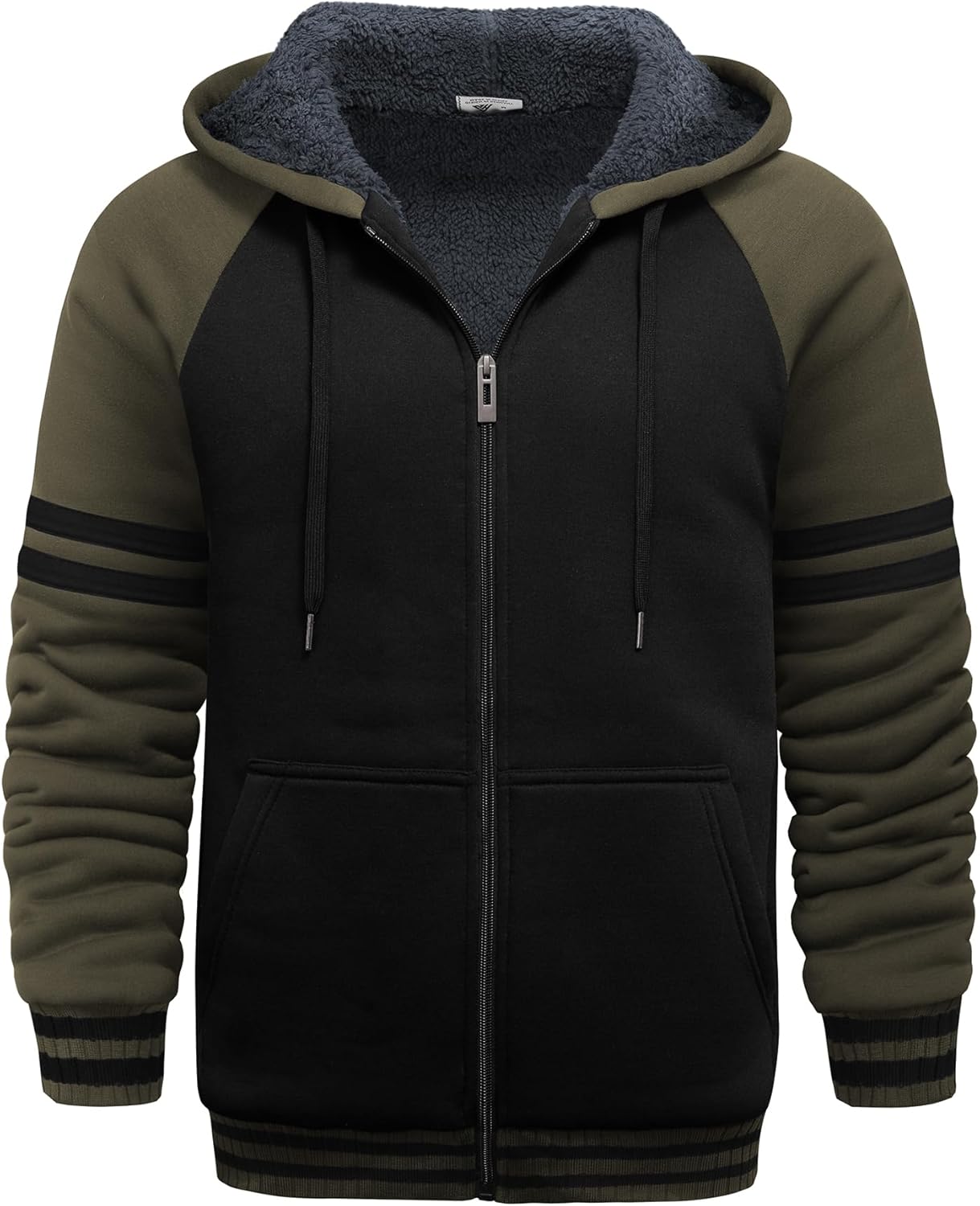 GEEK LIGHTING Mens Zip Up Hoodies Fleece Raglan Winter Heavy Color Block Hooded Sweatshirt