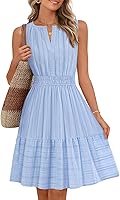 MEROKEETY Women's Sleeveless V-Neck Flowy Mini Sundress with Pockets - Summer Beach Vacation A-Line Casual Dress