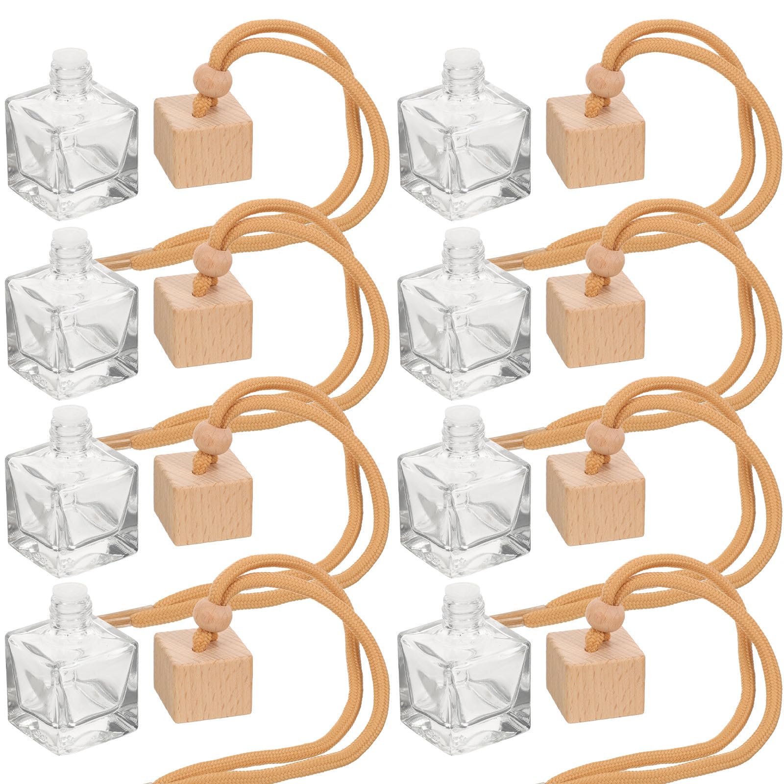 10 Frascos de Perfume Rellenables para Coche 10 Ml Transparentes Tapa Cuadrada y Cuerda de Cáñamo, Colgantes Difusores de Aroma para Ambientador de Interior Automotor