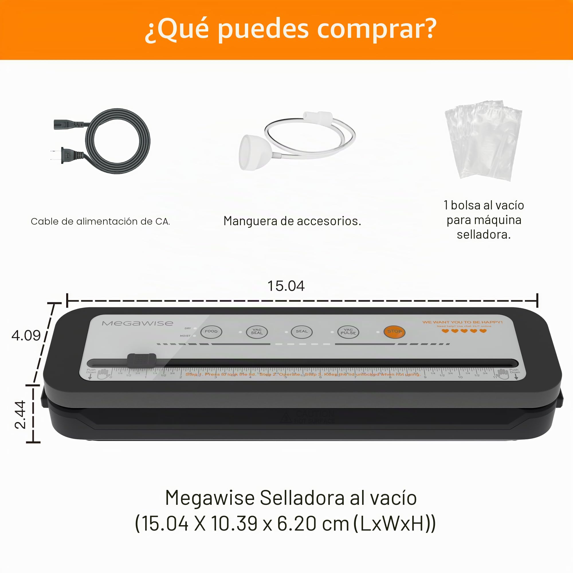 Megawise potente y compacta máquina de sellado al vacío máquina de sellado automático de alimentos de un clic (Gris de la máquina)