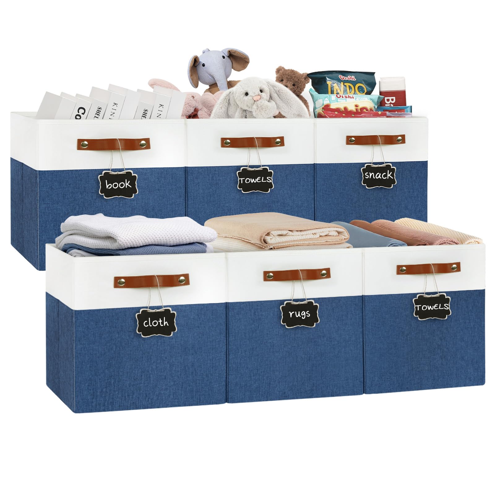 Photo 1 of Patvingot 13-Inch Linen Storage Cubes with Labels and PU Handles,6 Pack