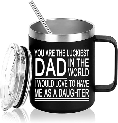 Miniatura 1 de Regalo para papá de parte de hija, You Are The Luckiest Dad In The World I Would Love To Have Me As A Daughter Taza de café de acero inoxidable con