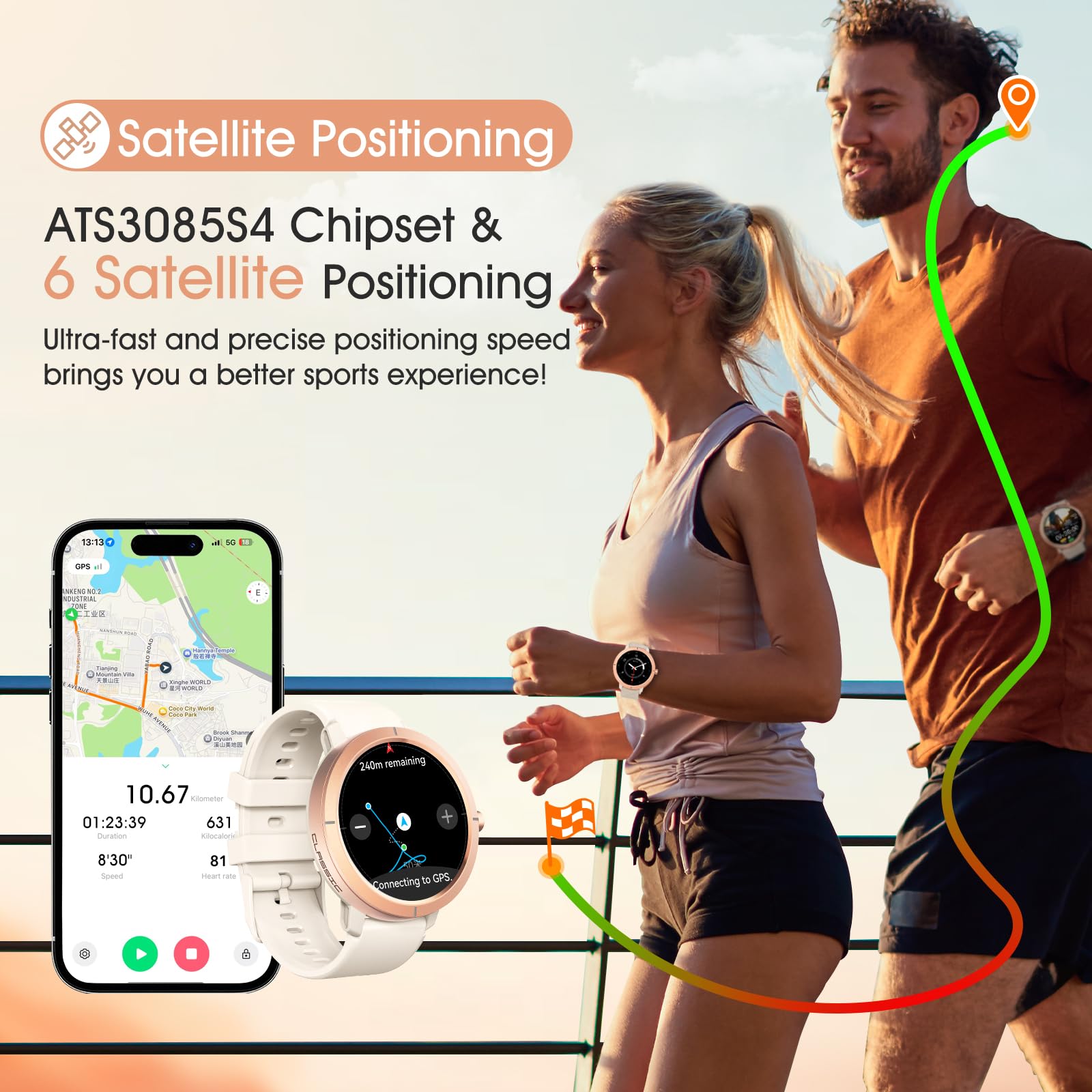 Orologio intelligente GPS ad altissima precisione per uomo e donna, schermo Amoled da 1,34 pollici con frequenza cardiaca 24/7, orologio fitness per la salute, oltre 170 modalità sportive