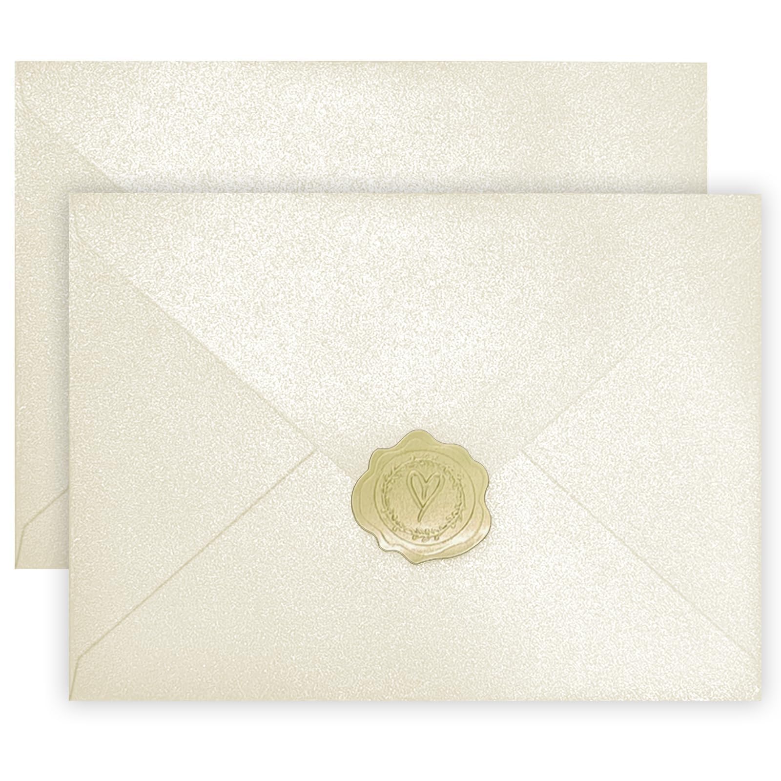 YINUOYOUJIA 50 PCS Pearl Ivory Envelopes A7,5 x 7 Ivory Shimmer Envelopes for Invitation,Perfect for Wedding Invitation Cards,Birthday RSVP Invite,5.25 x 7.25 inches
