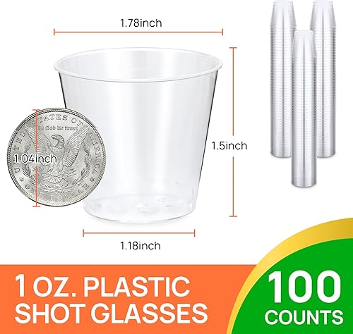 Miniatura 10 de Vasos de chupito, 500 unidades de 1 onza. Plástico desechable, transparente, a prueba de grietas, 1.0 onzas, diseño moderno para fiestas