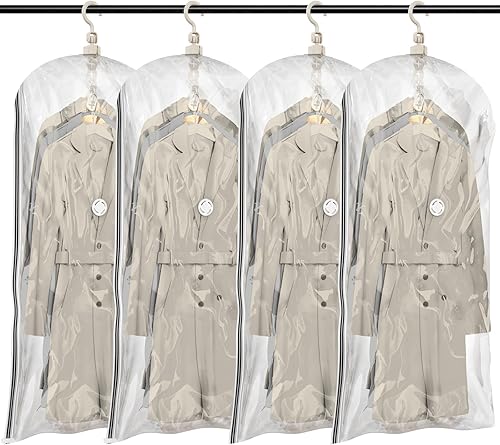 TAILI Bolsas colgantes de almacenamiento al vacío, bolsas para ahorrar espacio para ropa, 4 paquetes de 53 x 27.6 pulgadas, bolsa de almacenamiento