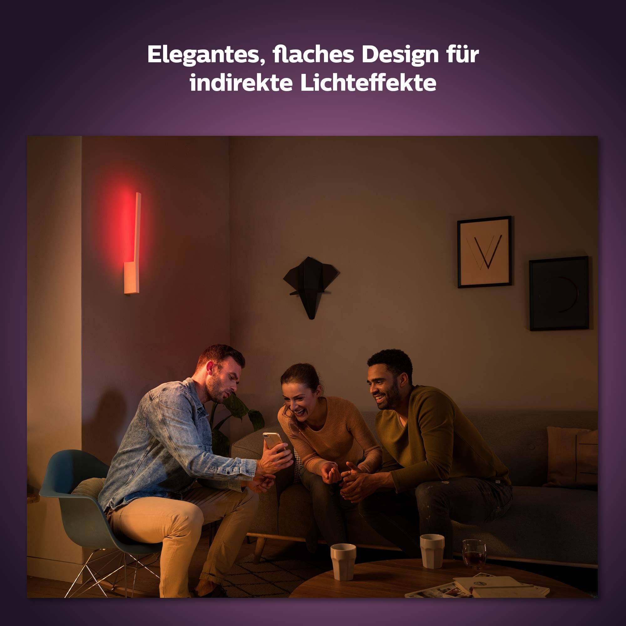 Philips Hue White & Col. Amb. LED Wandleuchte Liane, weiß, dimmbar, 16 Mio. Farben, steuerbar via App, kompatibel mit Amazon Alexa (Echo, Echo Dot)