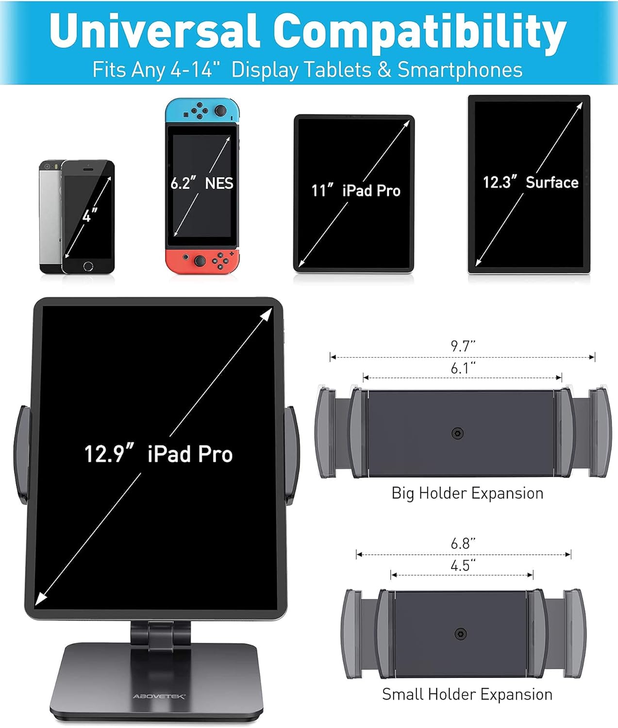 AboveTEK Business Kiosk Aluminum Tablet Stand, 360° Swivel Tablet & Phone Holders for Any 4-14" Device, Laptop Lock, Tablet Lock Security Cable, 2 Keys Durable Steel, Anti Theft Hardware Protection
