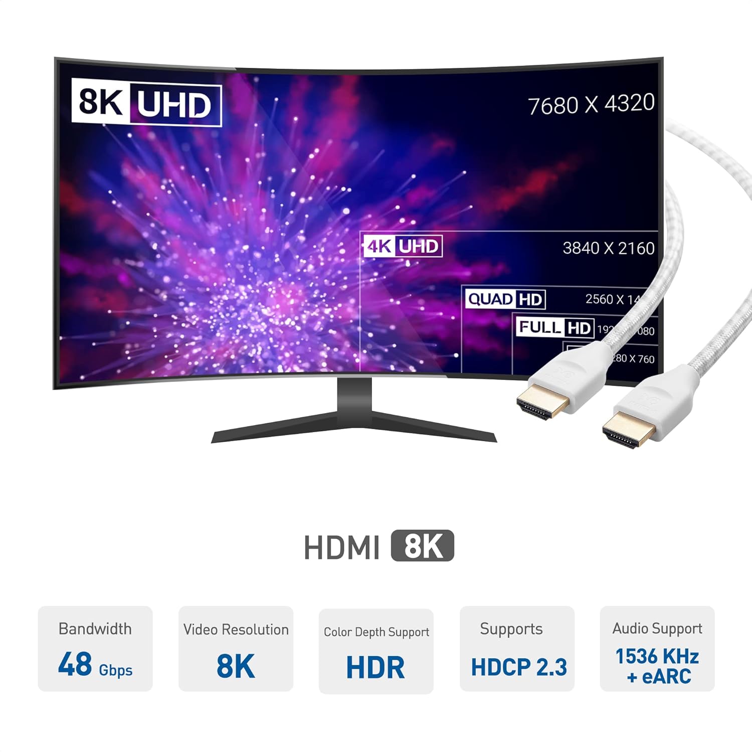 Cheap Cable Matters Braided 48Gbps Ultra HD 8K HDMI Cable 6.6 ft / 2m with 8K @120Hz, 4K @240Hz and HDR Support for PS5, Xbox Series X/S, RTX3080 / 3090, RX 6800/6900, Apple TV and More in White