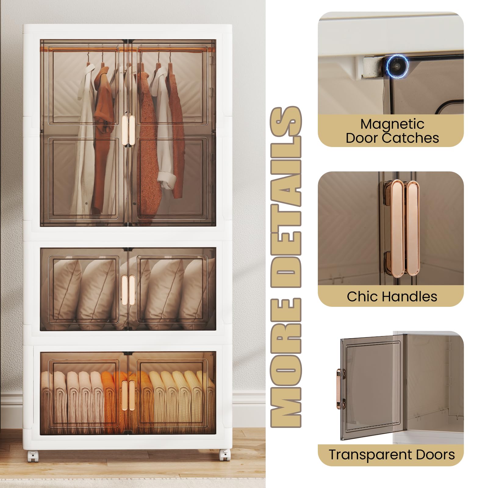 KOMFOTTEU Kleiderschrank mit 2 feststellbaren Rollen, Aufbewahrungsbox aus Kunststoff, mobiler Aufbewahrungsturm mit 10 Kleiderbügeln, 71 x 46 x 156 cm