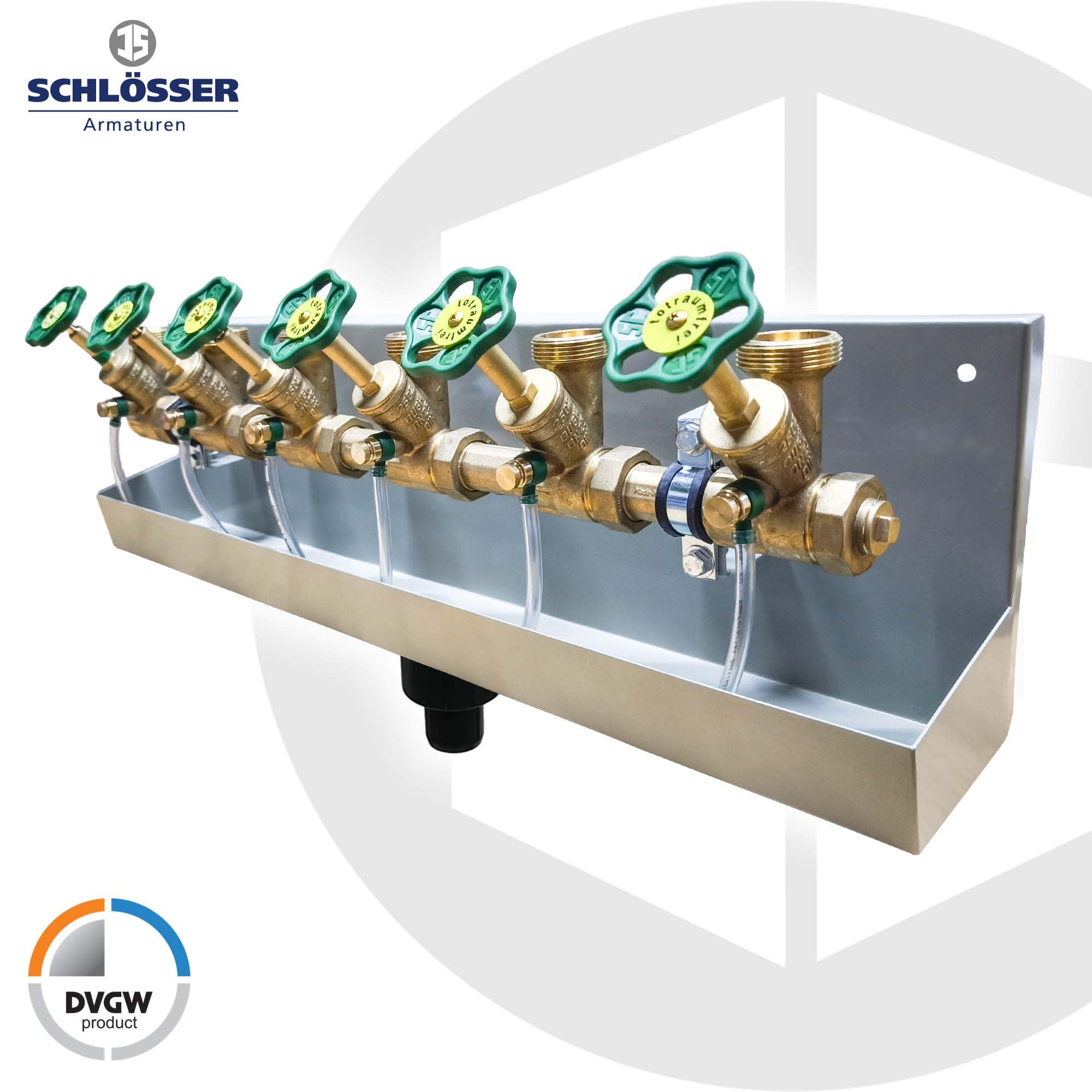 SCHLÖSSER Kompakt-Verteilerstation 6-Strang Verteiler - Zulauf 1 Zoll - DN 25, mit Ablaufrinne - 0075662502001
