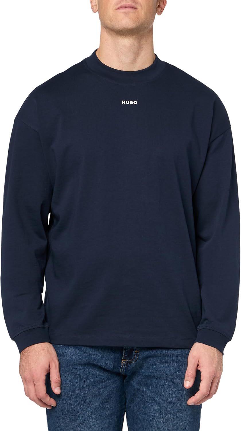 Hugo Mens Center Logo Mock Neck Long Sleeve Shirt