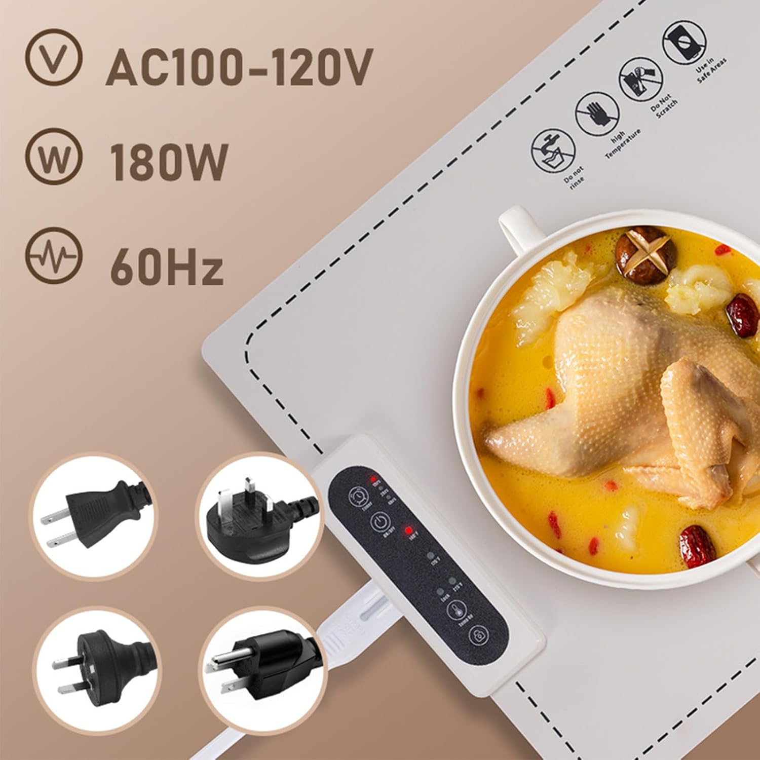 Electric Warming Tray, 15”x24”, Blue, Timers Auto Off: 1/2/4 Hours, 3 Temperature Setting, Rollable & Portable Food Heating Mat, Full Surface Heating, Silicone Material, Parties, Everyday Use