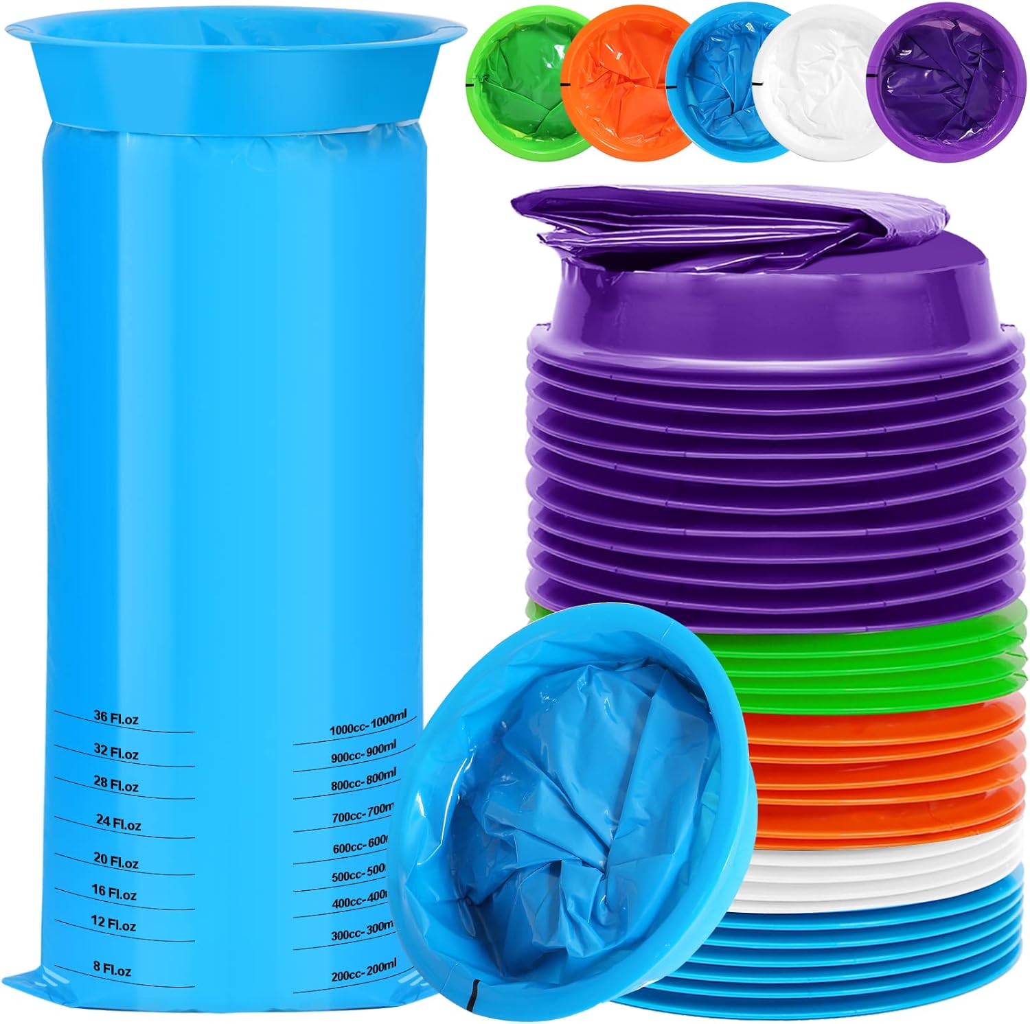 Vomit Bags,50 Pack Emesis Bags Disposable Barf Bags,1000ml Leak Resistant Puke Bags,Portable Throw Up Bags Nausea Bags for Travel Motion Sickness Taxi Aircraft Car Sickness Bag,Pregnancy,Kids,5 Colors