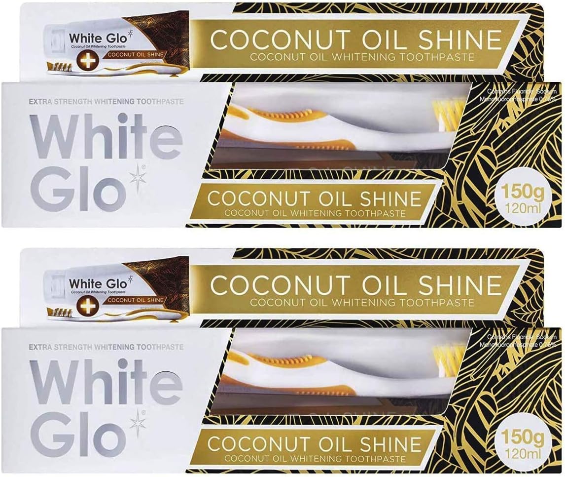 White Glo Coconut Toothpaste 150g (Pack of 2) with Sanitral 50 Pcs Dental Floss Stick, 150 g (Pack of 2)
