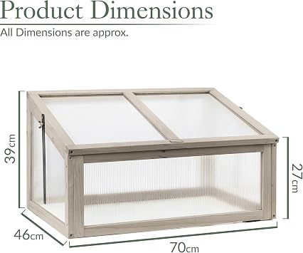 Christow Raised Bed Cold Frame Greenhouse, 70cm, Grey