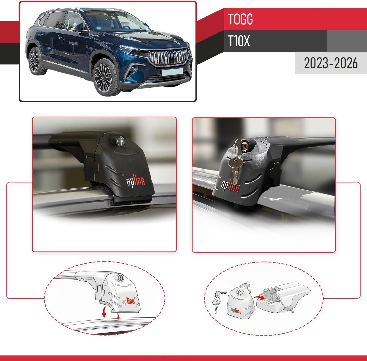 Compatible with Togg T10X 2023-2026 ACE-2 Type Car Roof Rack Cross Bar Black Aluminium Bars