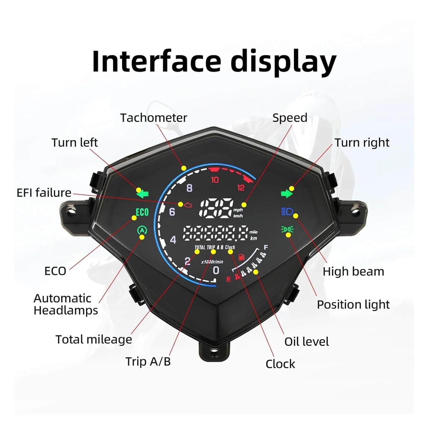 Motorcycle Speedometer Tachometer Motorcycle Tachometer 12000 RPM Speedometer Km/h Waterproof Indicator Panel Fuel Level Gauge for YA&MAHA