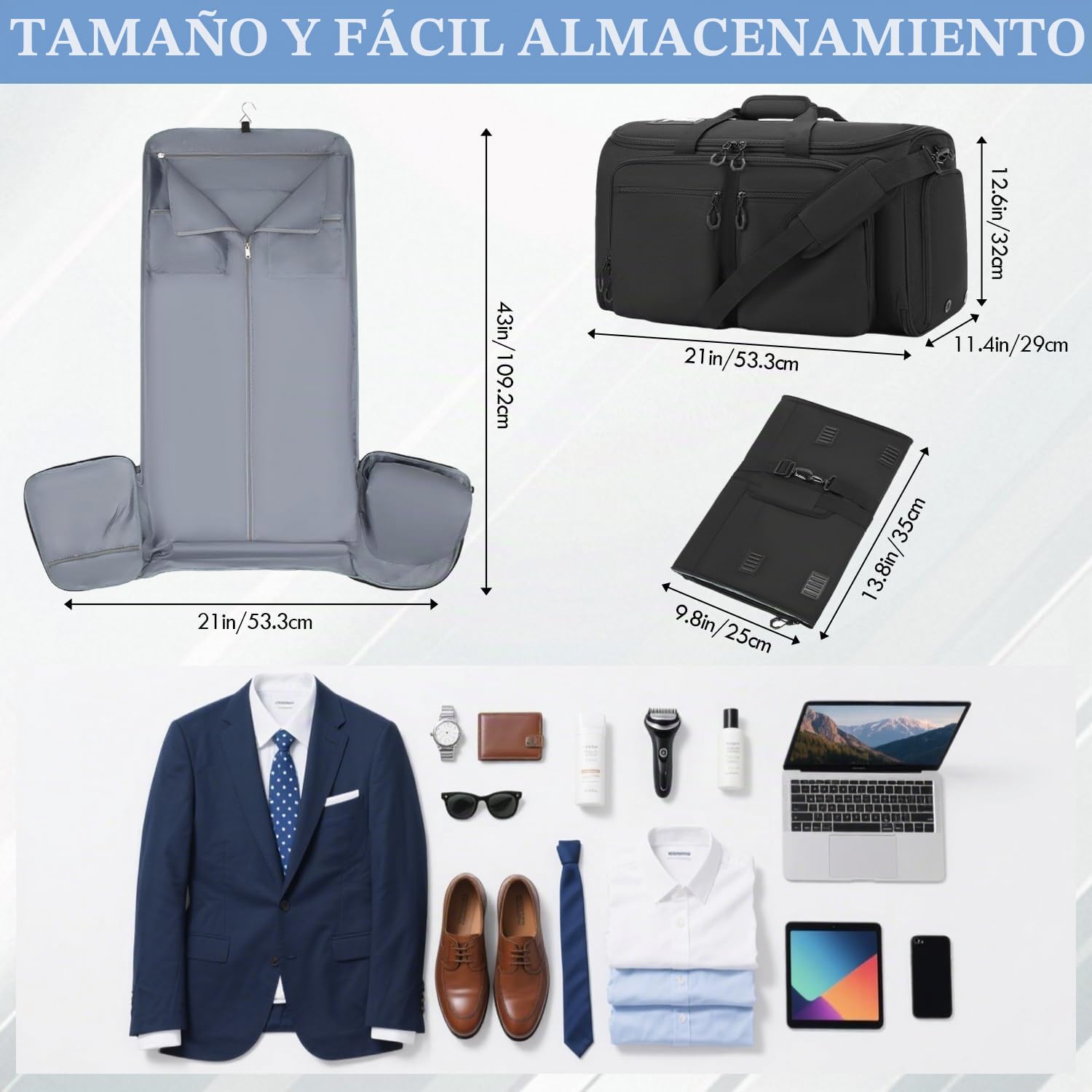 Bolsa de ropa convertible unisex plegable de viaje, 2 en 1, bolsa de viaje, equipaje de mano para negocios, deportes, fin de semana