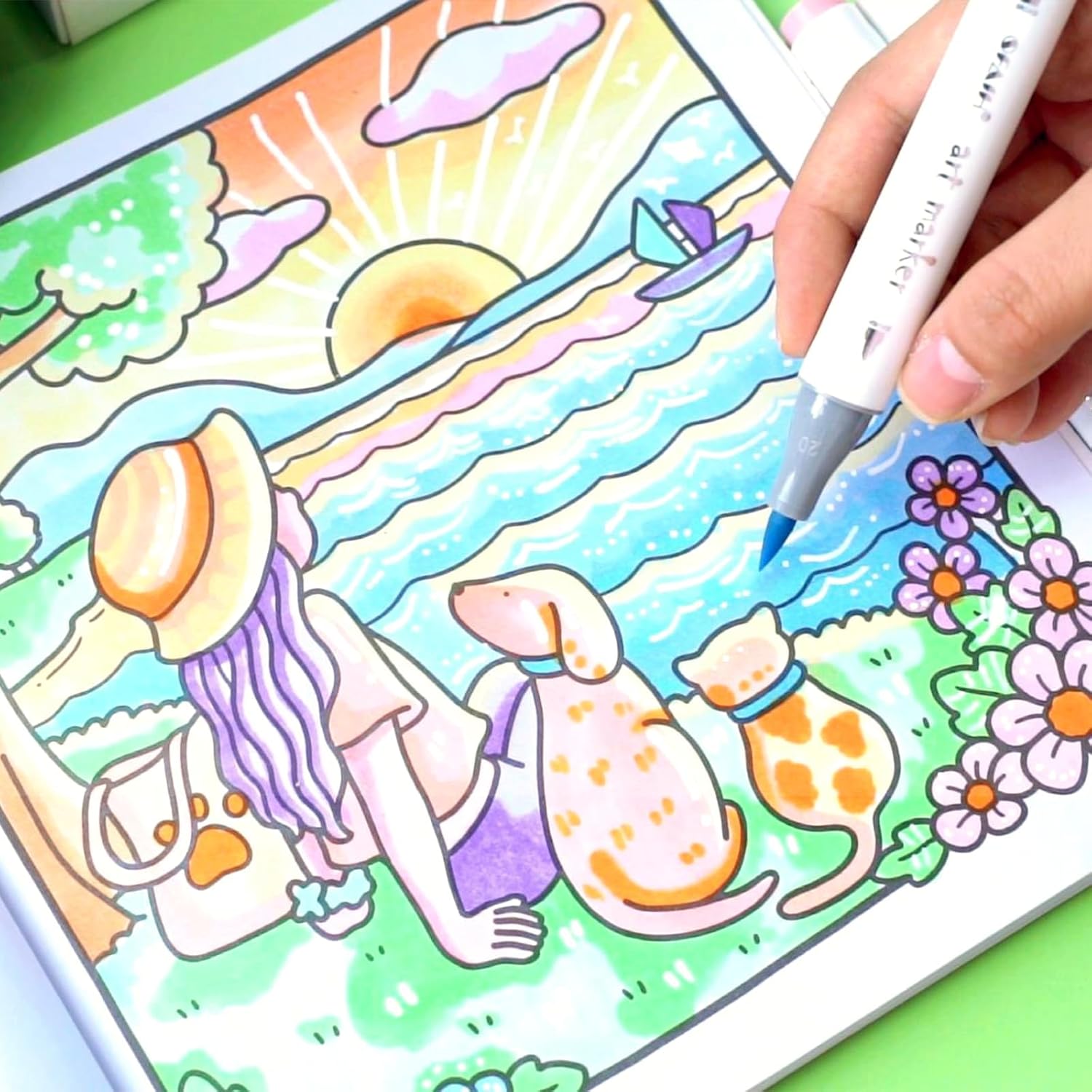 SFAIH Alcohol Markers Brush & Fine - 217 Colors Double Tipped Art Markers for Adult Coloring Illustration, Gifts for Artist Adult - Adjustable Shoulder Strap & Faux Leather Lining & Outer Zip Pocket - Image 9