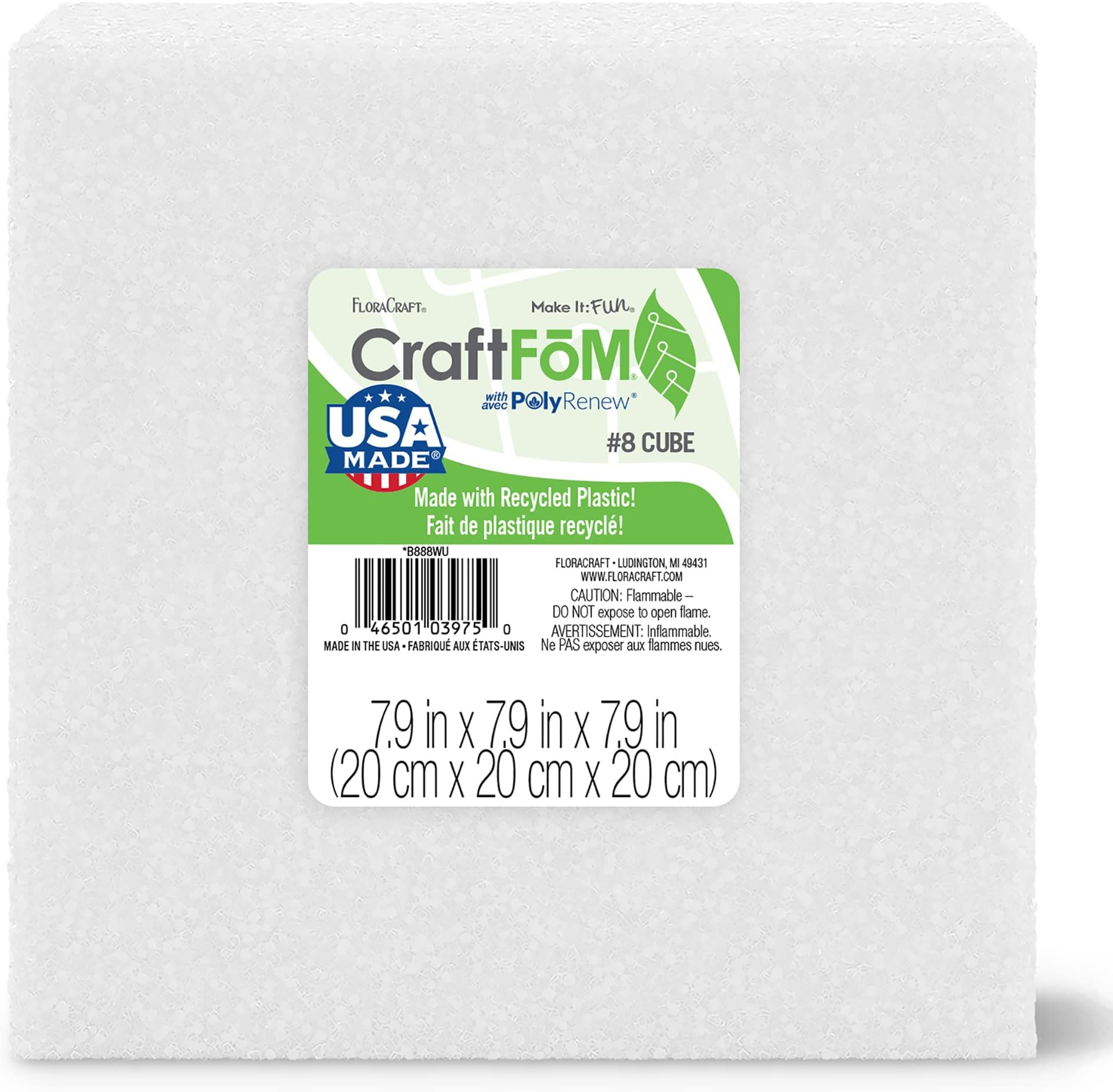 FloraCraft CraftFōM Cube 7.9 Inch x 7.9 Inch x 7.9 Inch White
