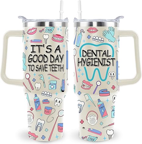 40 Oz Dental Hygienist Tumbler Dental Hygienist Gifts Stainless Steel Insulated Dental Hygienist Travel Cup with Handle Appreciation Gifts for Women Men