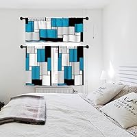 Vista 8 de Blue Black Grey Kitchen Curtains Set 3 Piece for Windows Curtains Valance and Tier Set 36 Inch Modern Rod Pocket Short Tier Curtain for Bathroom