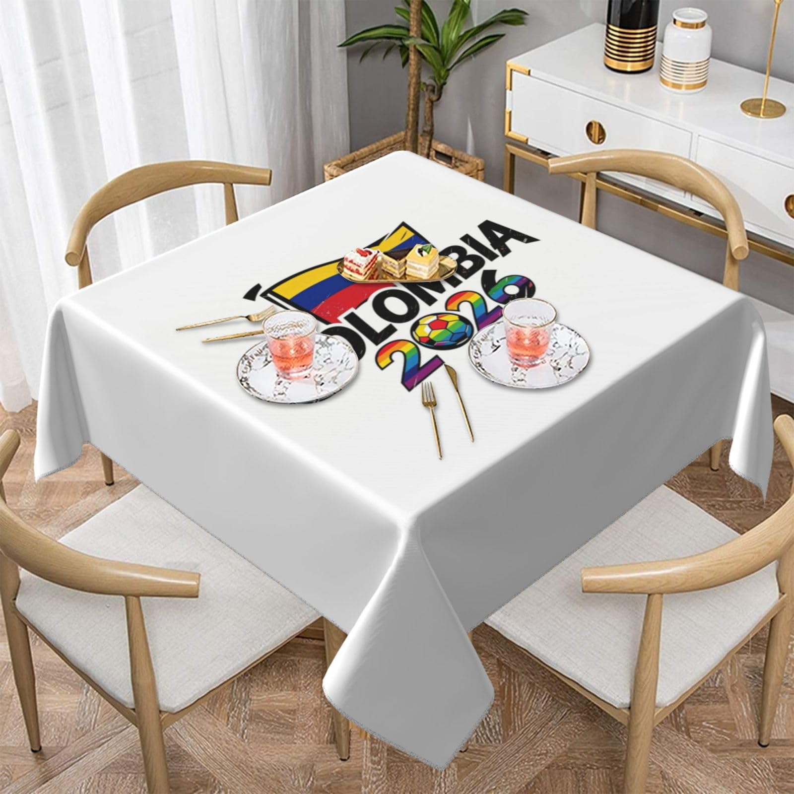 HJFIERYF Colombia Graphic Football Party Tablecloth, Soccer Cup 2026 Match Table Cover Soccer Fans Table Cloths,Colombia Flag TableCover