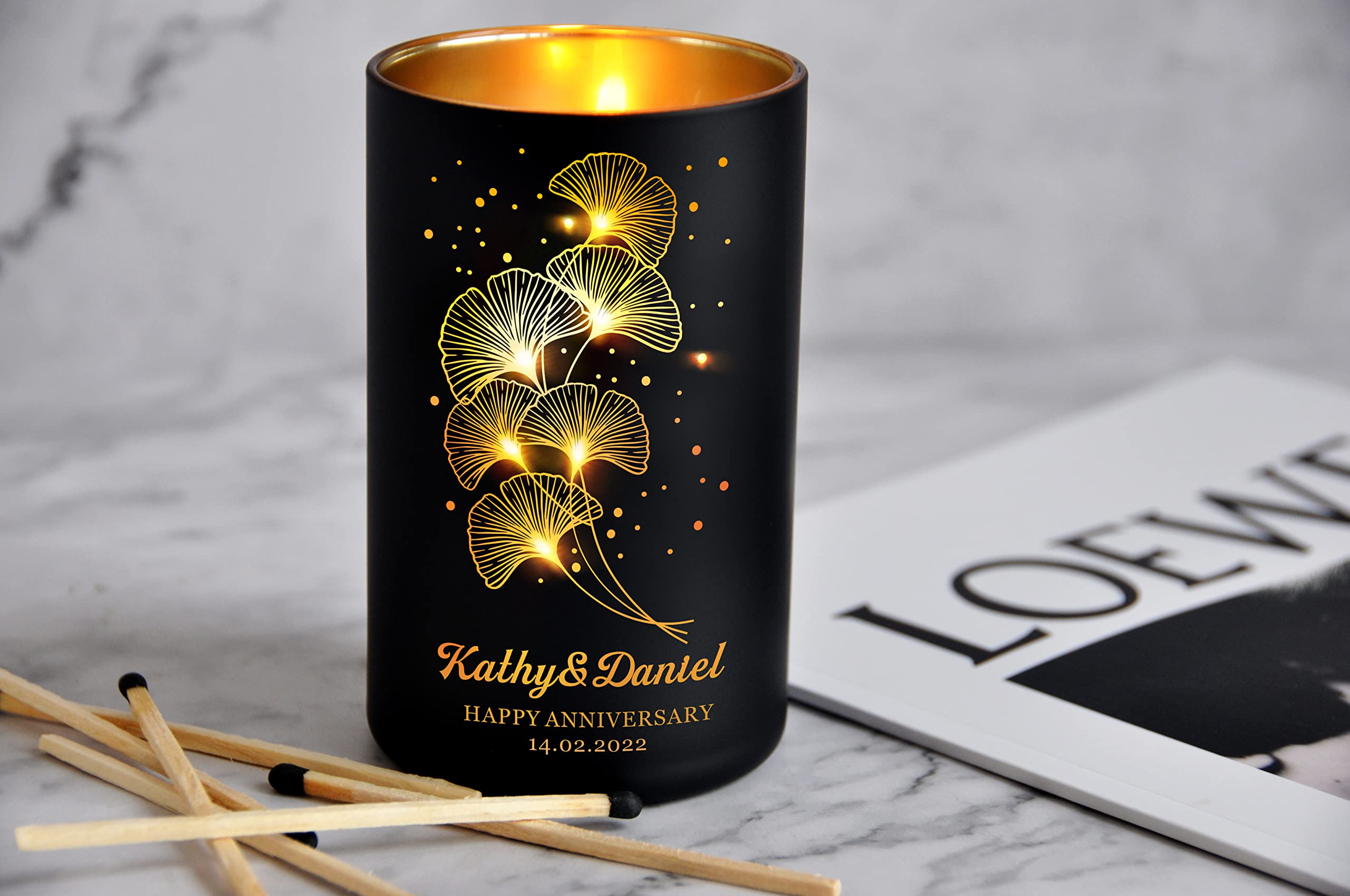 Personalised Rose English Pear Amber Freesia Scented Candles for Home Scented Gifts for Women Girlfriend with Any Text on Birthday Christmas Anniversary Valentines Day Up to 40 H (Design3)