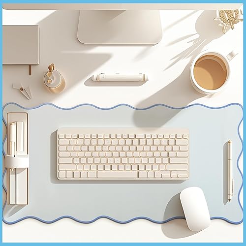 Miniatura 4 de Tapete de escritorio festoneado grande con ribetes festoneados, bonito tapete de escritorio estético, tapete antideslizante grande con costuras en