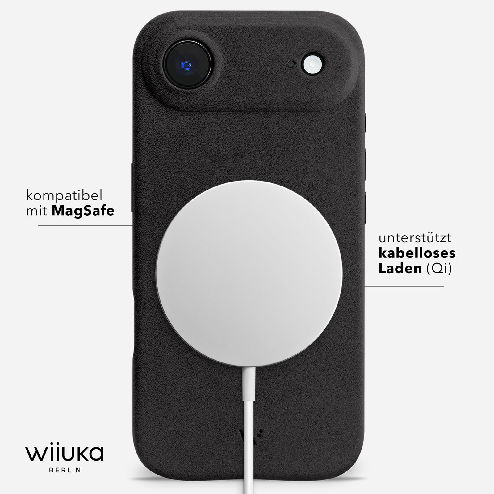 WIIUKA Hülle für iPhone Air, Leder aus Deutschland, Lederhülle extra Dünn, Premium Handyhülle, Case, Qi, skiin More, Vintage Schwarz