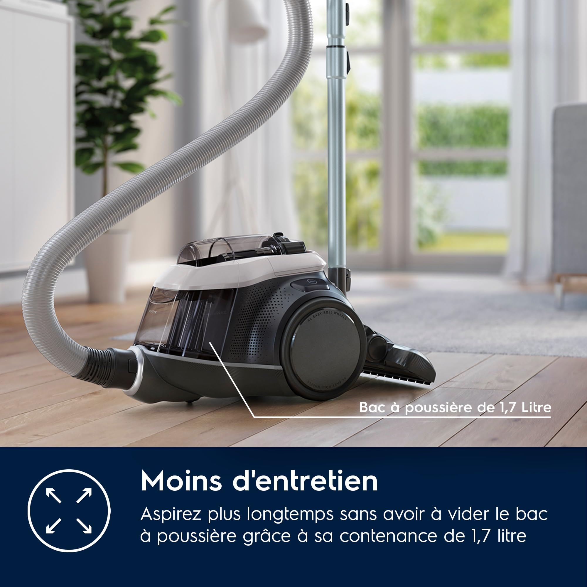 Electrolux Pure C9, Aspirateur Traineau sans Sac, Aspiration Puissante, 7 étapes de Filtration, Poignée Flexible avec Variateur de Flux d'air, Accessoires 3 en 1 Clipsés sur Poignée, PC91-4MG, Gris