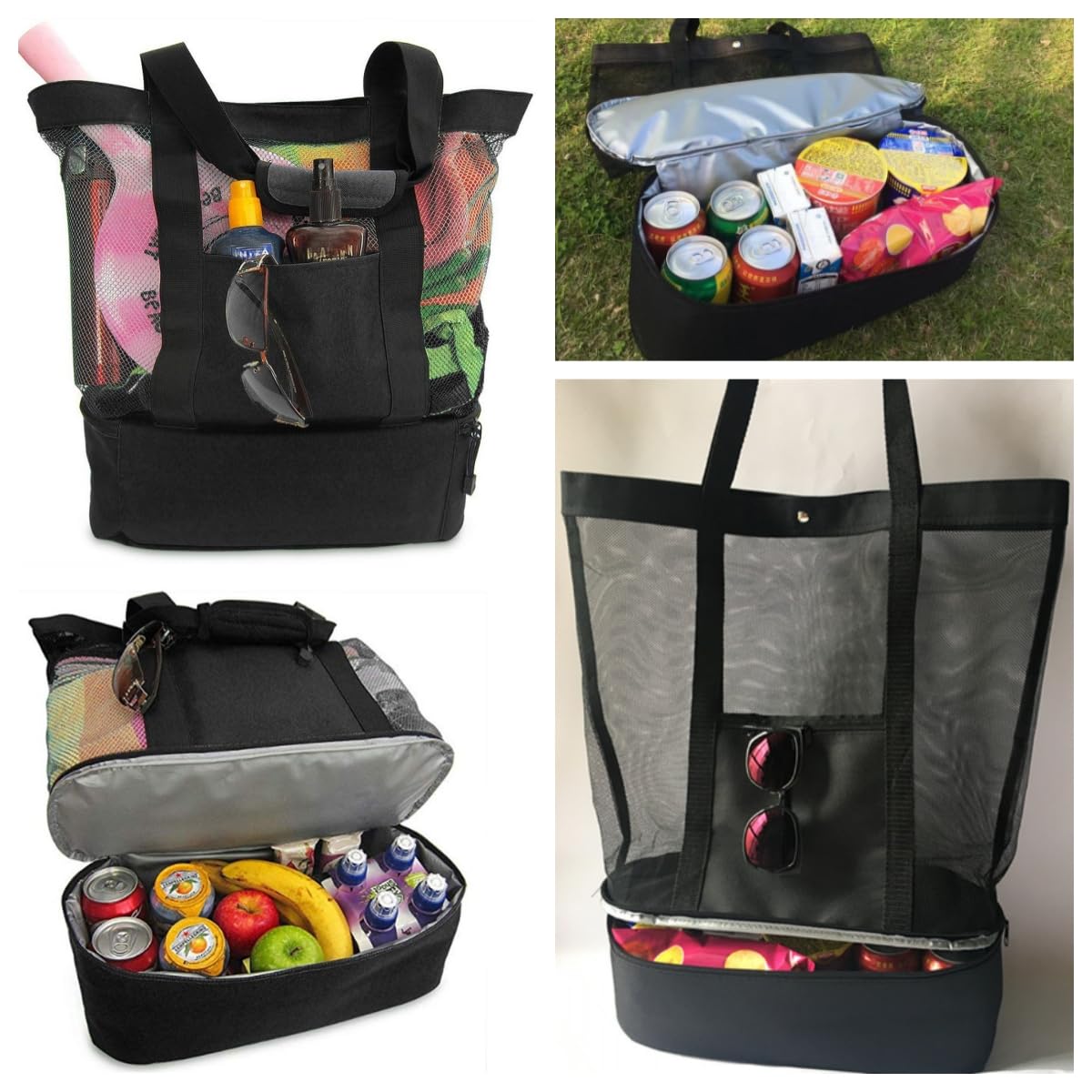 Beach Tote Bag with Detachable Cooler, Mesh Picnic Bag with Zipper for Women Men Dry and Wet Separation Insulation Pack - Image 4