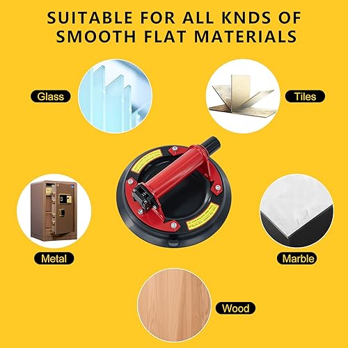 Miniatura 5 de Paquete de 2 ventosas de 8 pulgadas para vidrio, ventosas de vidrio resistentes para levantar vidrio grande, carga máxima de 880 libras, potente