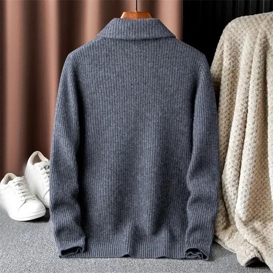 Men Fall Winter Cashmere Sweater Solid Zipper Lapel Thick Long Sleeve Business Trip Pullover Jumper3