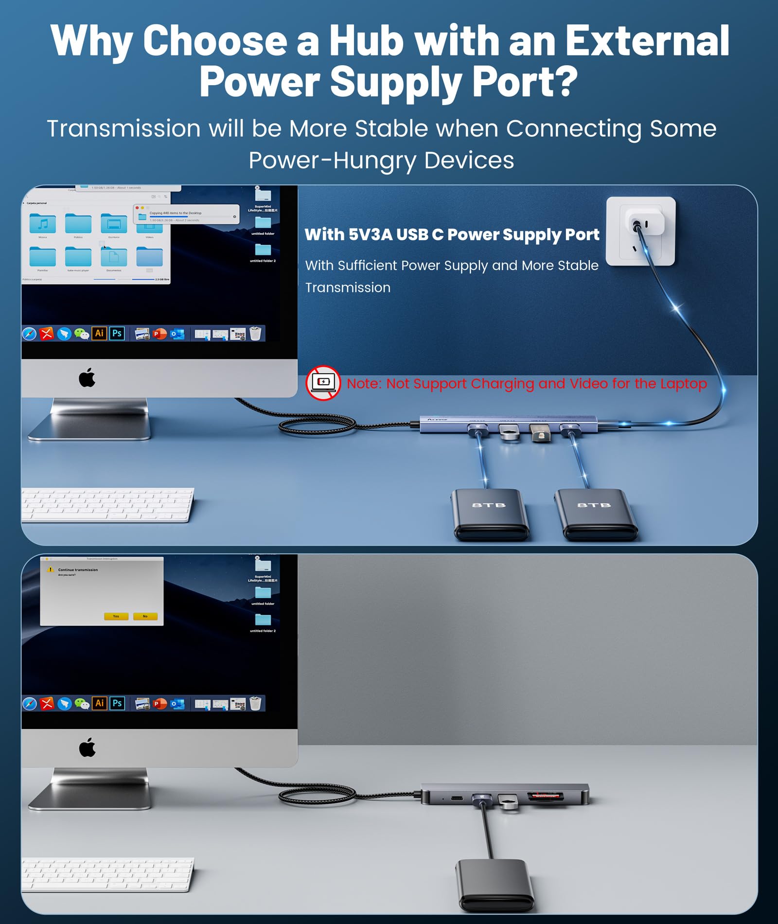 Aceele Hub USB 3.0 con Cavo Lungo 120 cm in Nylon, Sdoppiatore USB in Alluminio a 4 Porte da 5 Gbps, Estensore Porta USB Multipla per Laptop, PC Desktop, MacBook, Unità Flash, Xbox, PS5 e Altro