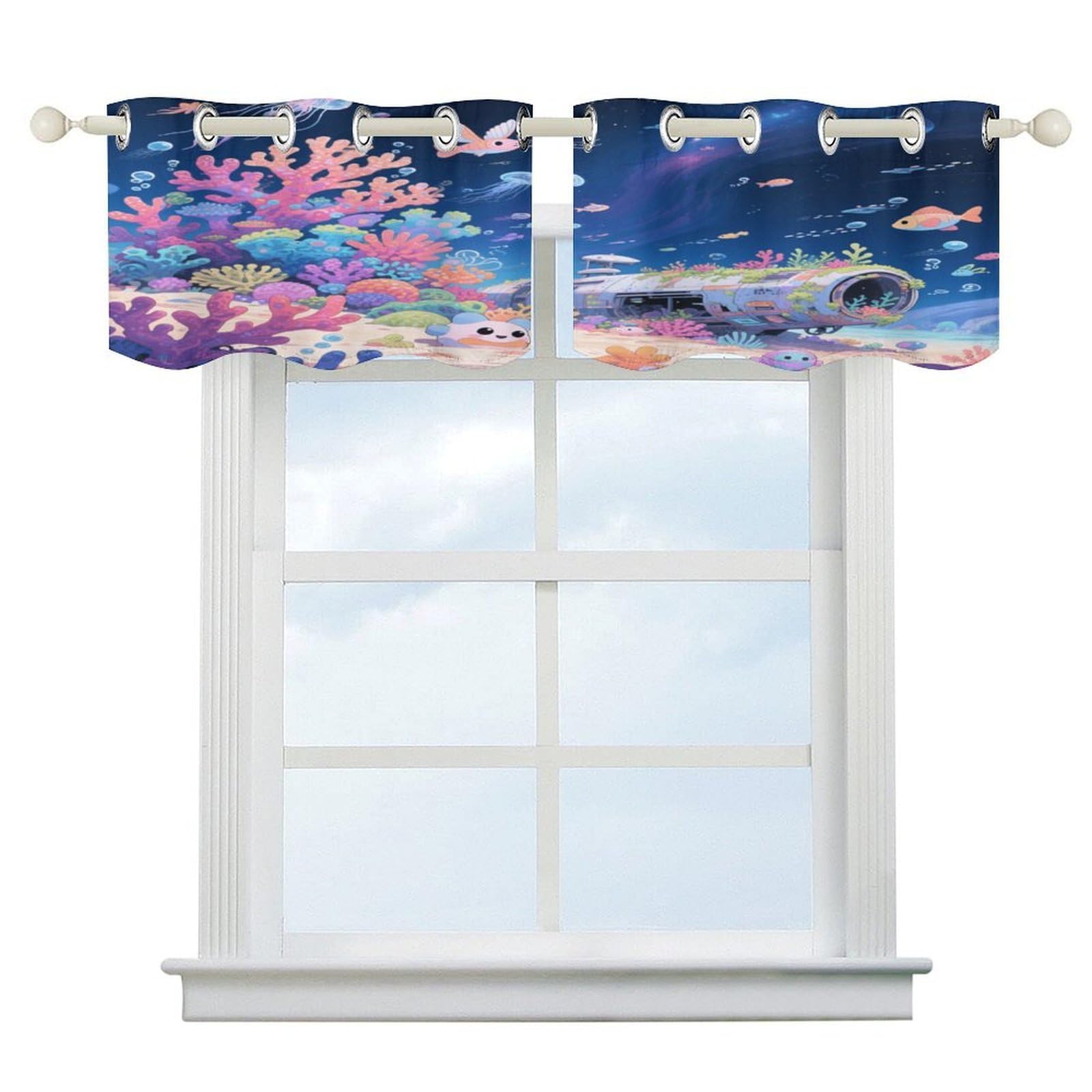 Fekiloot Style Interstellar Coral Reef Short Curtains Valance Curtain