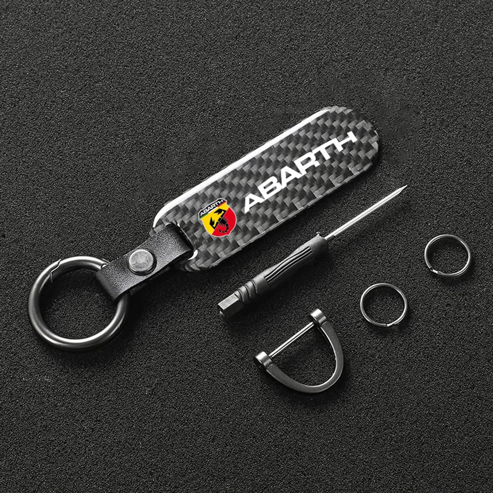 RUAAL Auto Portachiavi in Fibra di Carbonio, per Abarth 695 595 500 Competizione 124 Spider Punto Anelli Rotanti Ferro Cavallo Portachiavi Ricambi Accessori