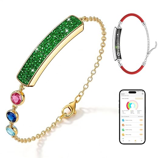 Smart Bracelet for Women – Fitness Tracker with Heart Rate, Sleep & Step Tracking, 1ATM Water Resistant, Multi-Sport Modes, Fitness Tracking Wearable with Free App, 2 Bands (Green&Gold)